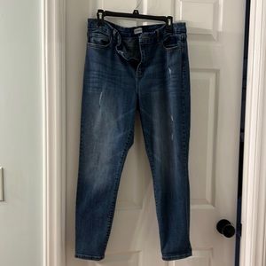 Petite Skinny Mid rise Jeans- Studio Blue medium wash distressed